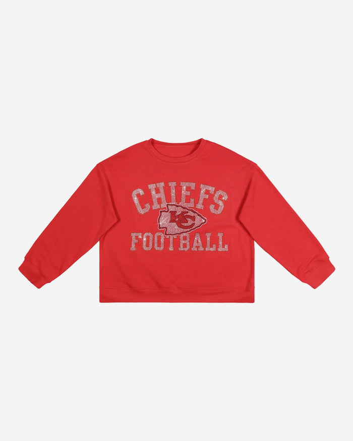 Kansas City Chiefs Womens Rhinestone Logo Oversized Crew Neck Sweatshirt FOCO S - FOCO.com