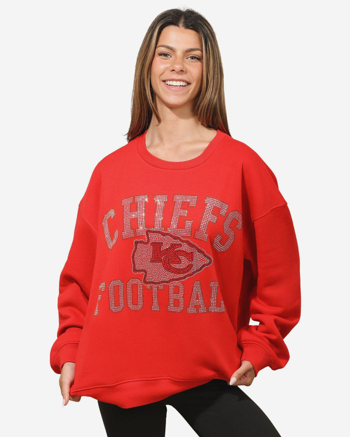 Kansas City Chiefs Womens Rhinestone Logo Oversized Crew Neck Sweatshirt FOCO S - FOCO.com