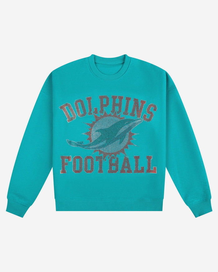 Miami Dolphins Womens Rhinestone Logo Oversized Crew Neck Sweatshirt FOCO S - FOCO.com
