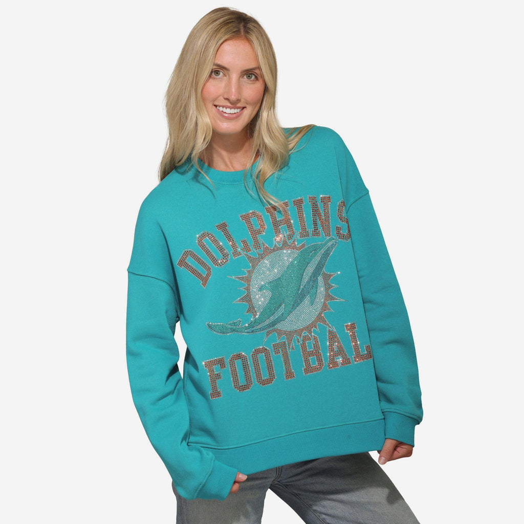 Miami Dolphins Womens Rhinestone Logo Oversized Crew Neck Sweatshirt FOCO S - FOCO.com