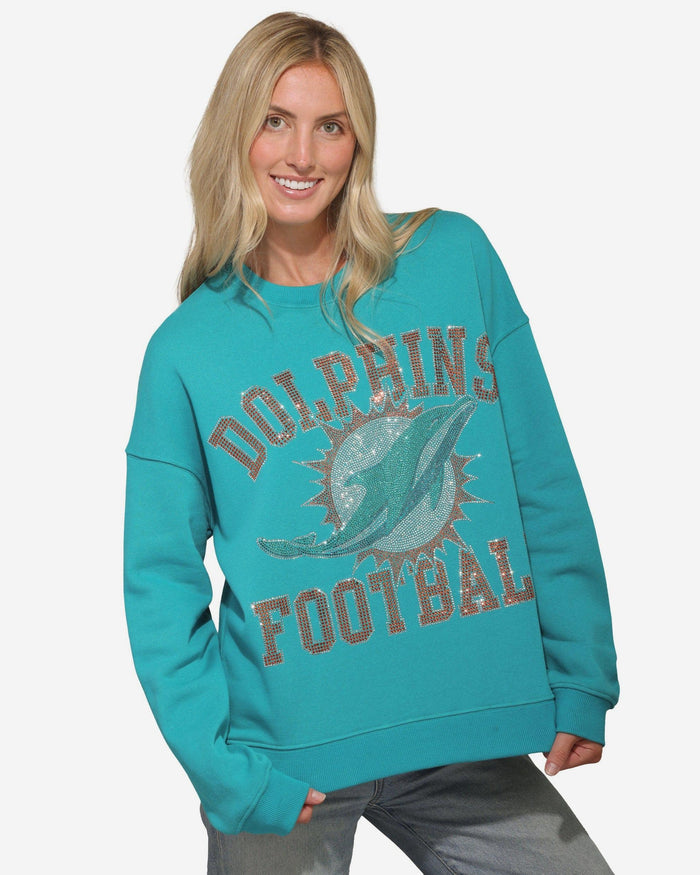 Miami Dolphins Womens Rhinestone Logo Oversized Crew Neck Sweatshirt FOCO S - FOCO.com