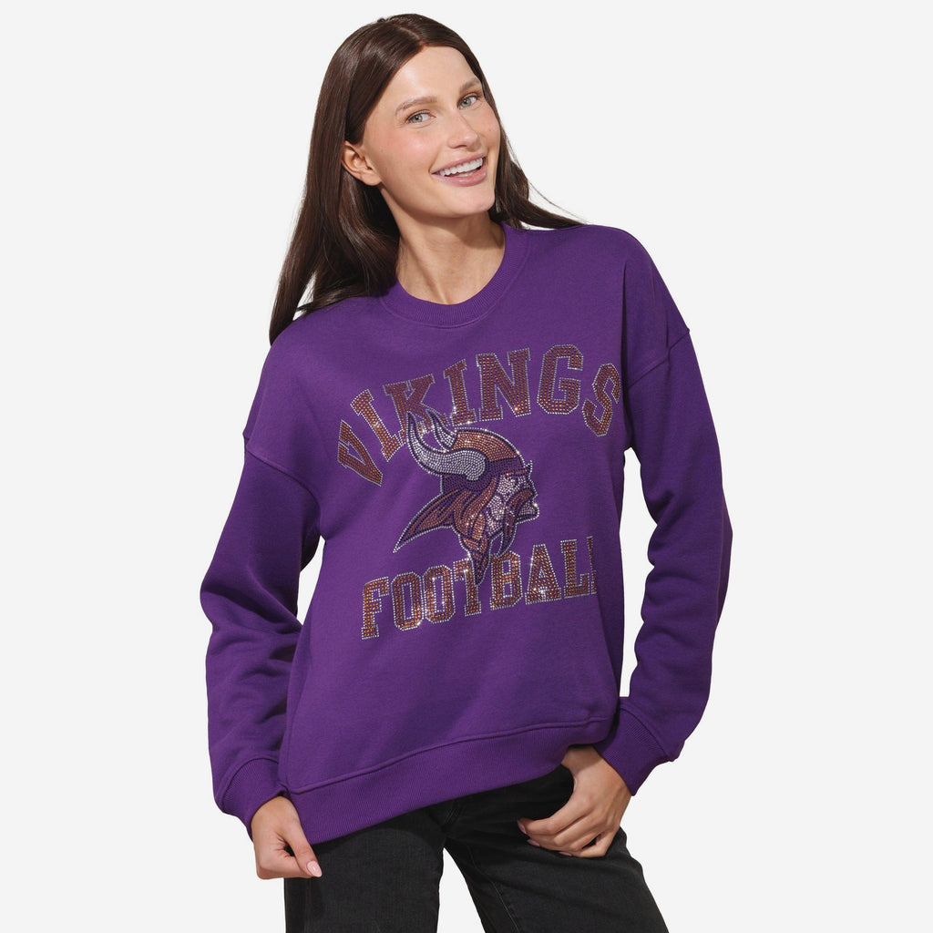 Minnesota Vikings Womens Rhinestone Logo Oversized Crew Neck Sweatshirt FOCO S - FOCO.com