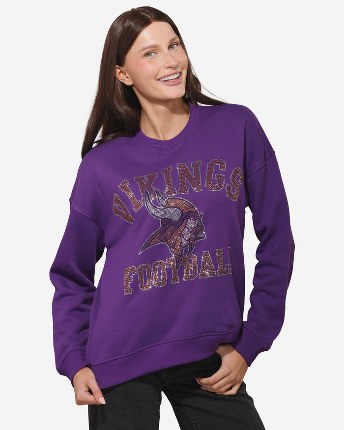 Minnesota Vikings Womens Rhinestone Logo Oversized Crew Neck Sweatshirt FOCO S - FOCO.com