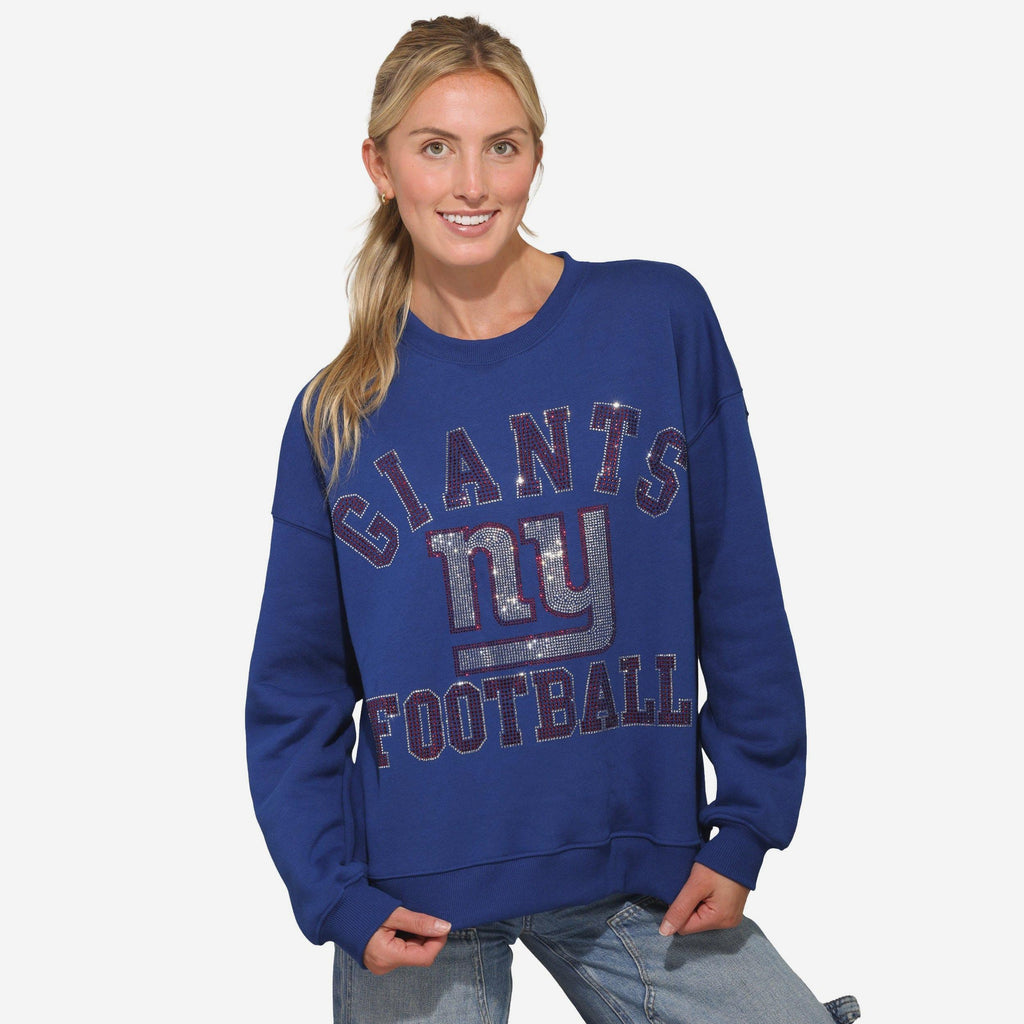 New York Giants Womens Rhinestone Logo Oversized Crew Neck Sweatshirt FOCO S - FOCO.com