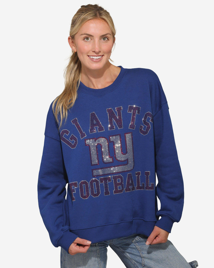 New York Giants Womens Rhinestone Logo Oversized Crew Neck Sweatshirt FOCO S - FOCO.com