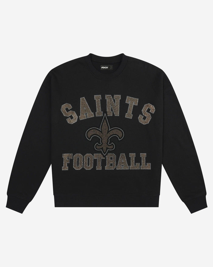 New Orleans Saints Womens Rhinestone Logo Oversized Crew Neck Sweatshirt FOCO S - FOCO.com