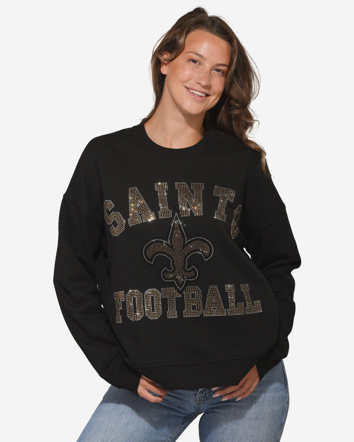 New Orleans Saints Womens Rhinestone Logo Oversized Crew Neck Sweatshirt FOCO S - FOCO.com