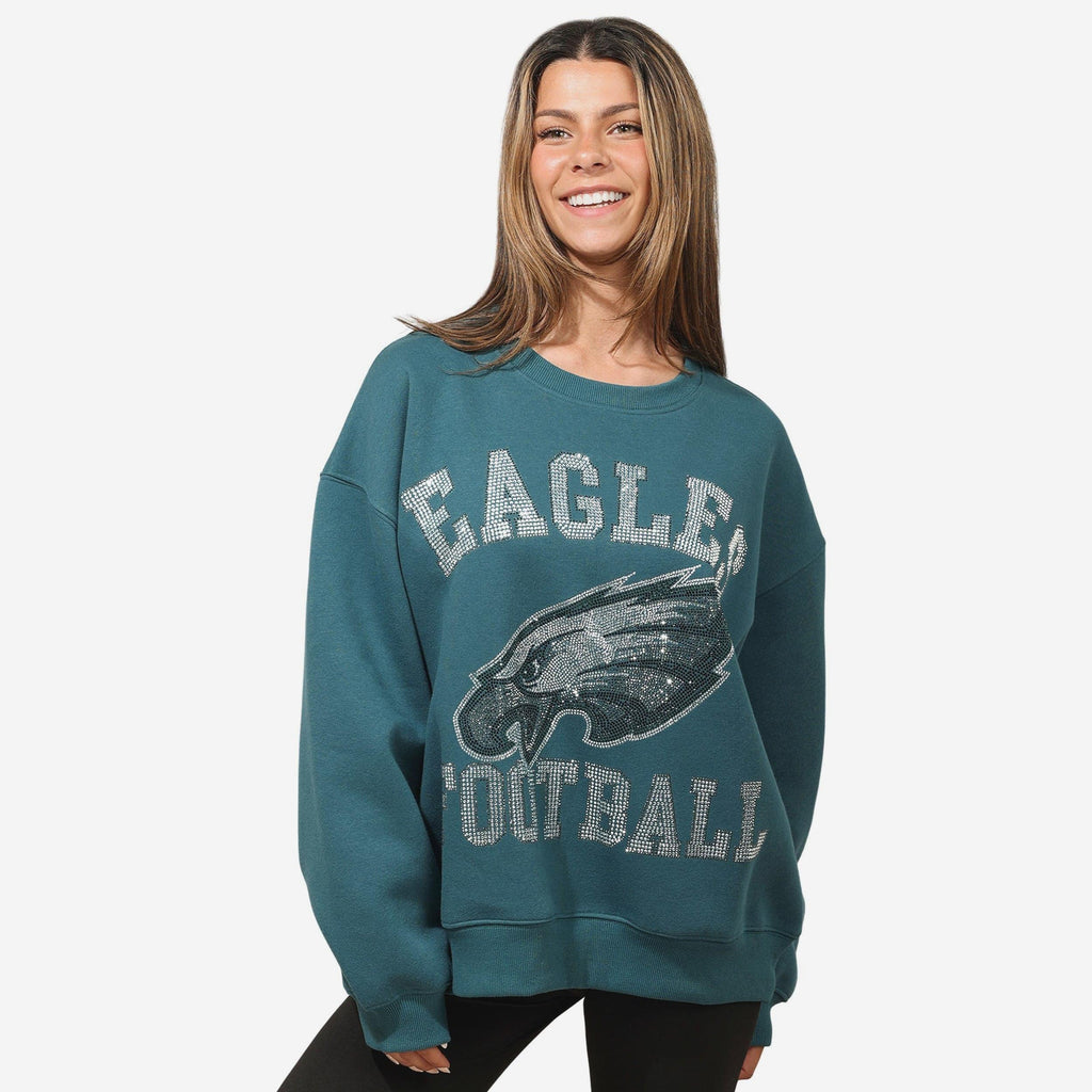Philadelphia Eagles Womens Rhinestone Logo Oversized Crew Neck Sweatshirt FOCO S - FOCO.com