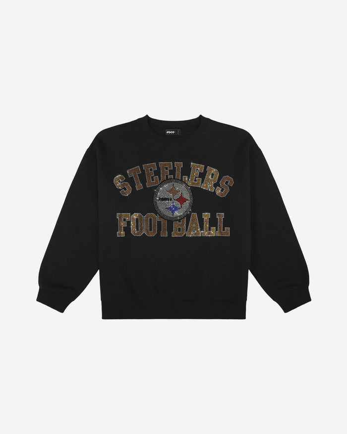 Pittsburgh Steelers Womens Rhinestone Logo Oversized Crew Neck Sweatshirt FOCO S - FOCO.com