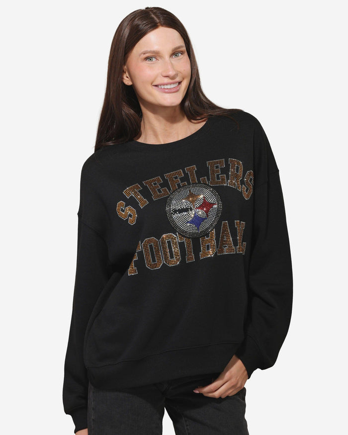 Pittsburgh Steelers Womens Rhinestone Logo Oversized Crew Neck Sweatshirt FOCO S - FOCO.com
