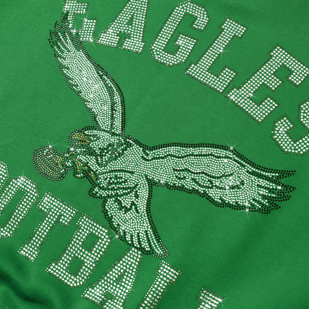 Philadelphia Eagles Womens Kelly Green Rhinestone Logo Oversized Crew FOCO