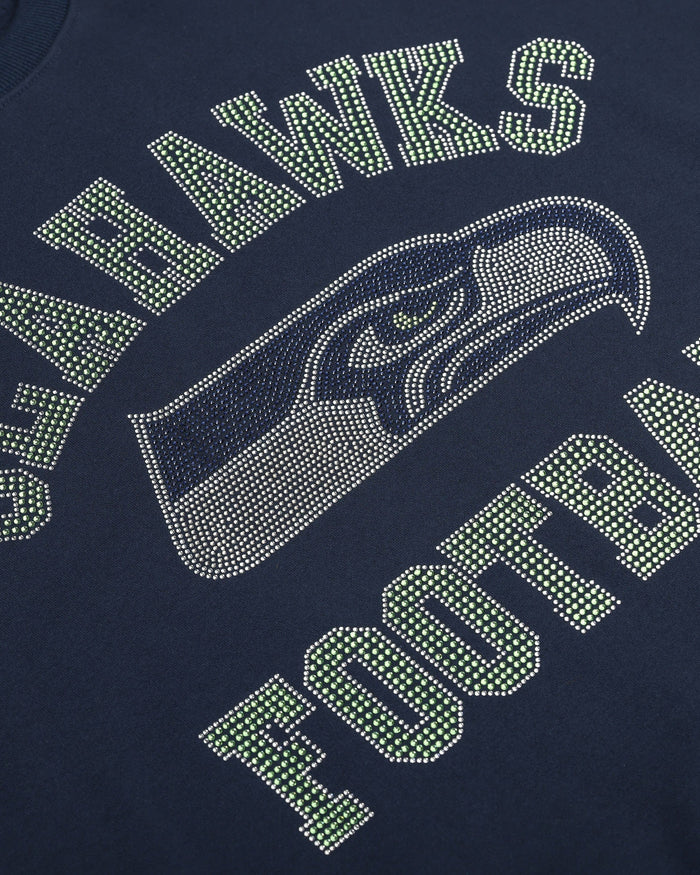 Seattle Seahawks Womens Rhinestone Logo Oversized Crew Neck Sweatshirt FOCO S - FOCO.com