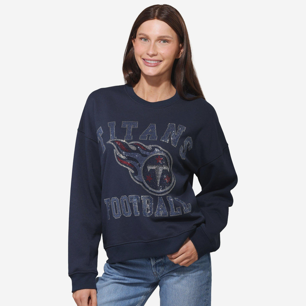Tennessee Titans Womens Rhinestone Logo Oversized Crew Neck Sweatshirt FOCO S - FOCO.com