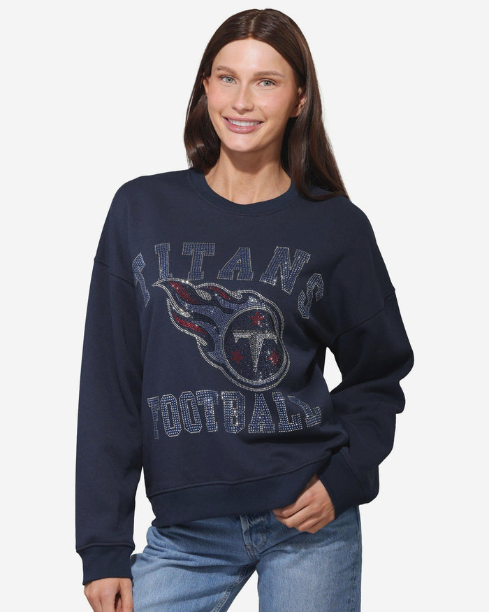 Tennessee Titans Womens Rhinestone Logo Oversized Crew Neck Sweatshirt FOCO S - FOCO.com