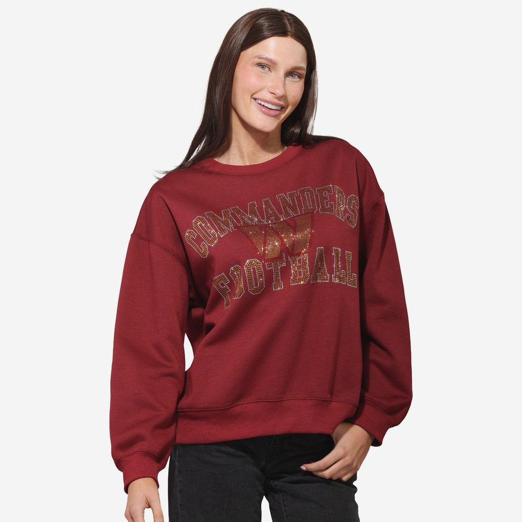 Washington Commanders Womens Rhinestone Logo Oversized Crew Neck Sweatshirt FOCO S - FOCO.com