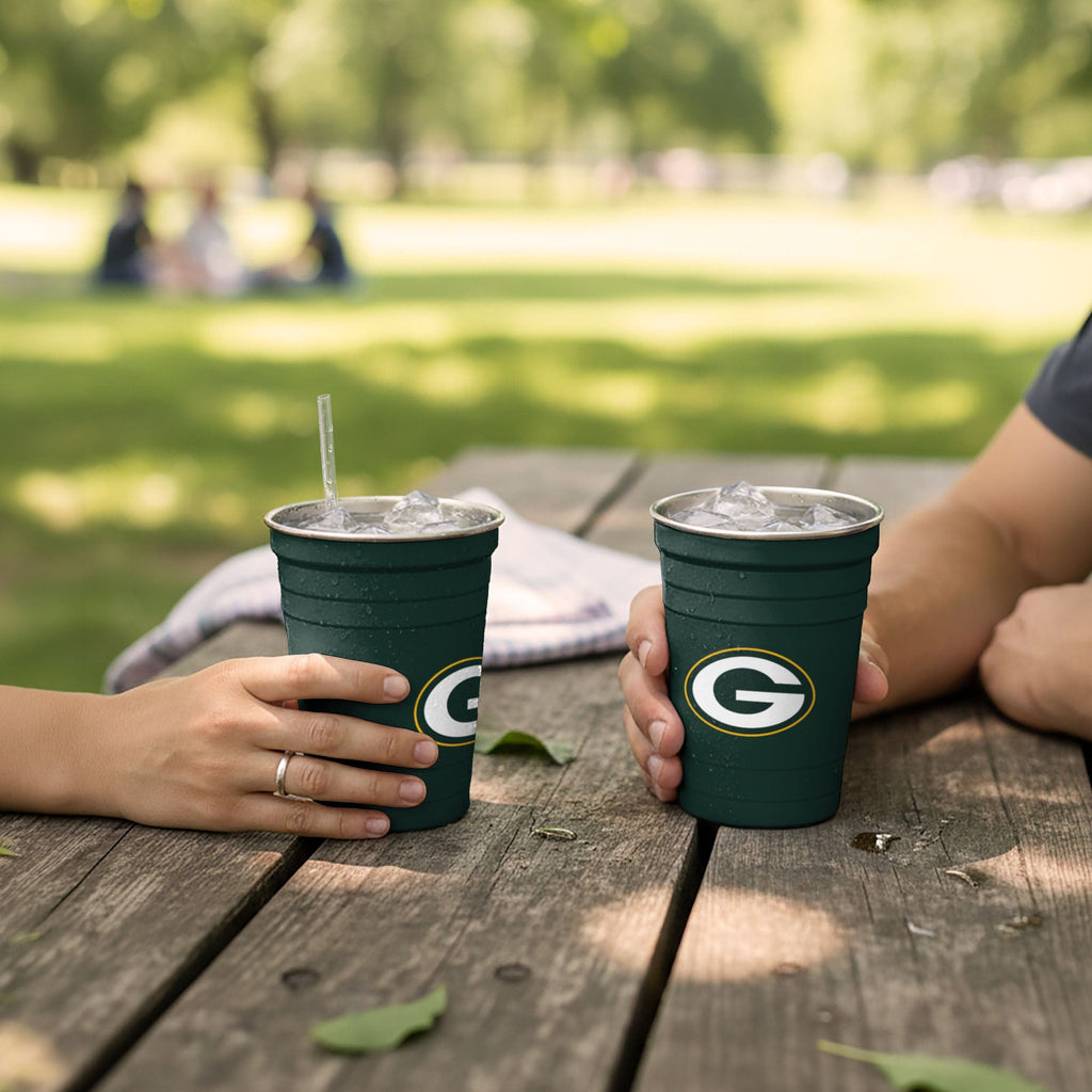 Green Bay Packers 2 Pack Reusable Stainless Steel 16 oz Tumbler Cup FOCO