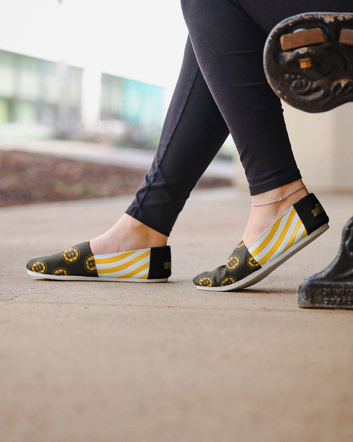 Boston Bruins Womens Stripe Canvas Shoe FOCO - FOCO.com