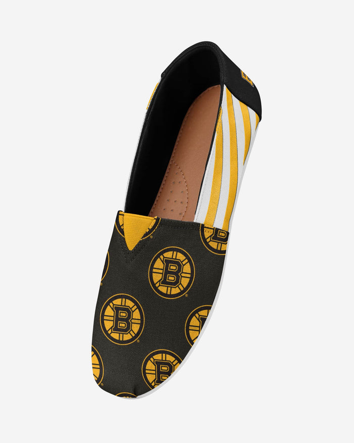 Boston Bruins Womens Stripe Canvas Shoe FOCO - FOCO.com
