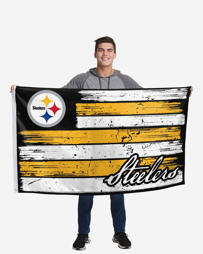 Pittsburgh Steelers Brushstroke Americana Horizontal Flag FOCO - FOCO.com