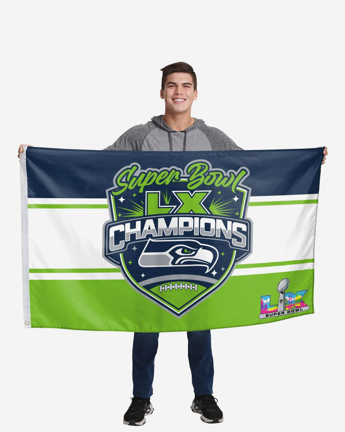 Seattle Seahawks Super Bowl LX Champions Horizontal Flag FOCO - FOCO.com