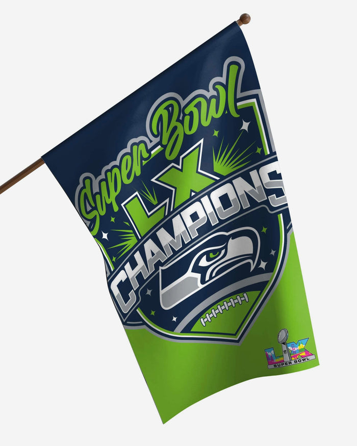 Seattle Seahawks Super Bowl LX Champions Vertical Flag FOCO - FOCO.com