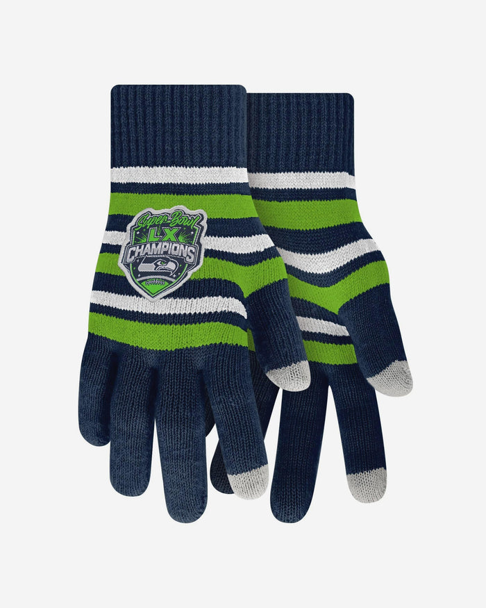 Seattle Seahawks Super Bowl LX Champions Acrylic Stripe Knit Gloves FOCO - FOCO.com