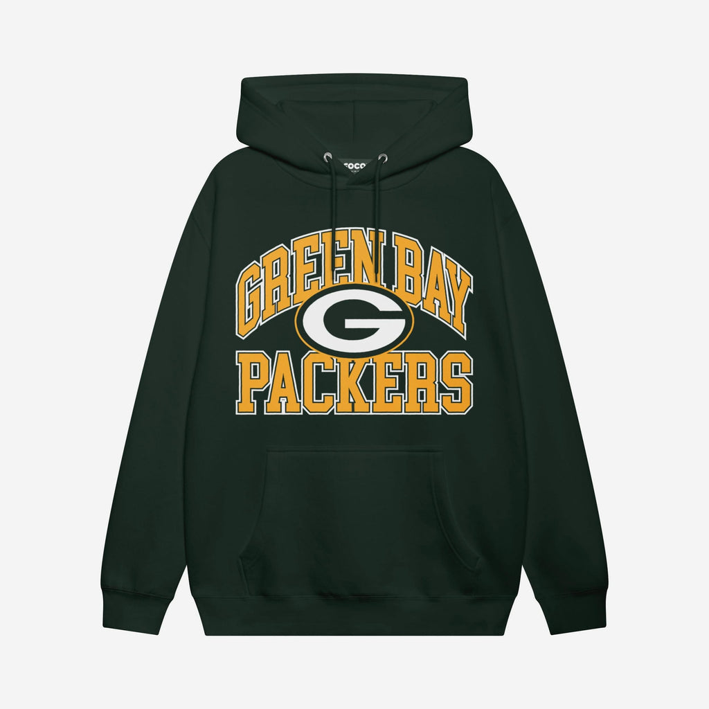 Green Bay Packers Arched Wordmark Hoodie FOCO Sports Green S - FOCO.com