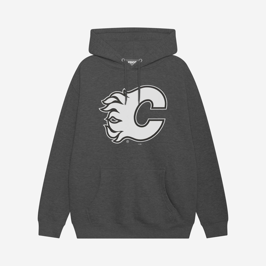 Calgary Flames Black & White Primary Logo Hoodie FOCO S - FOCO.com
