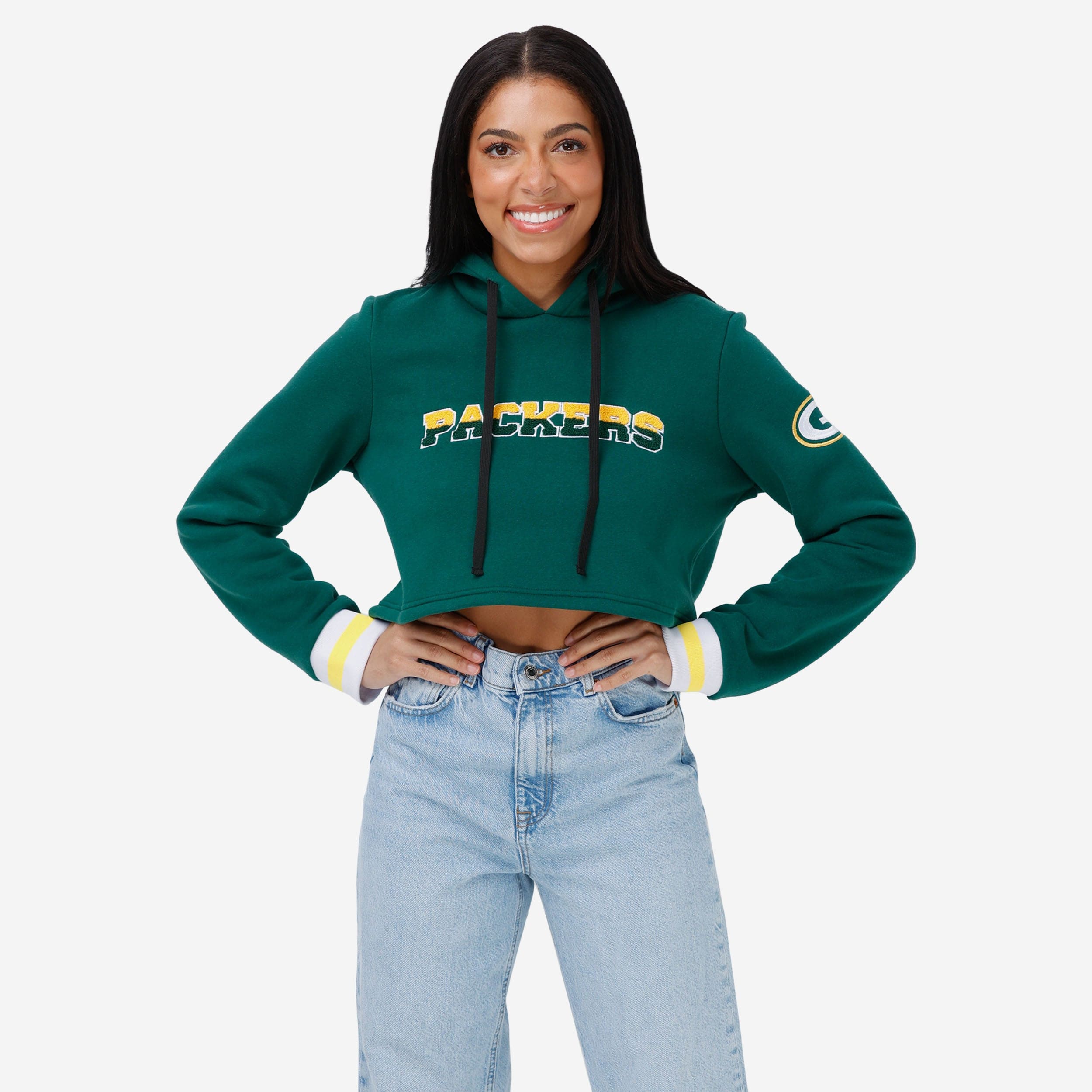 Green Bay Packers Womens Cropped Chenille Hoodie FOCO