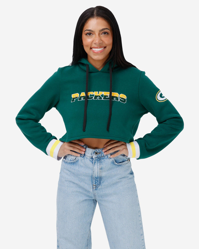 Green Bay Packers Womens Cropped Chenille Hoodie FOCO S - FOCO.com