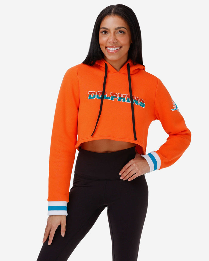 Miami Dolphins Womens Cropped Chenille Hoodie FOCO S - FOCO.com