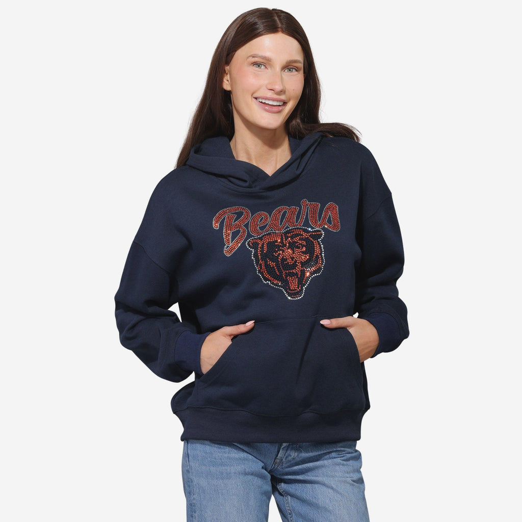 Chicago Bears Womens Rhinestone Logo Oversized Hoodie FOCO S - FOCO.com