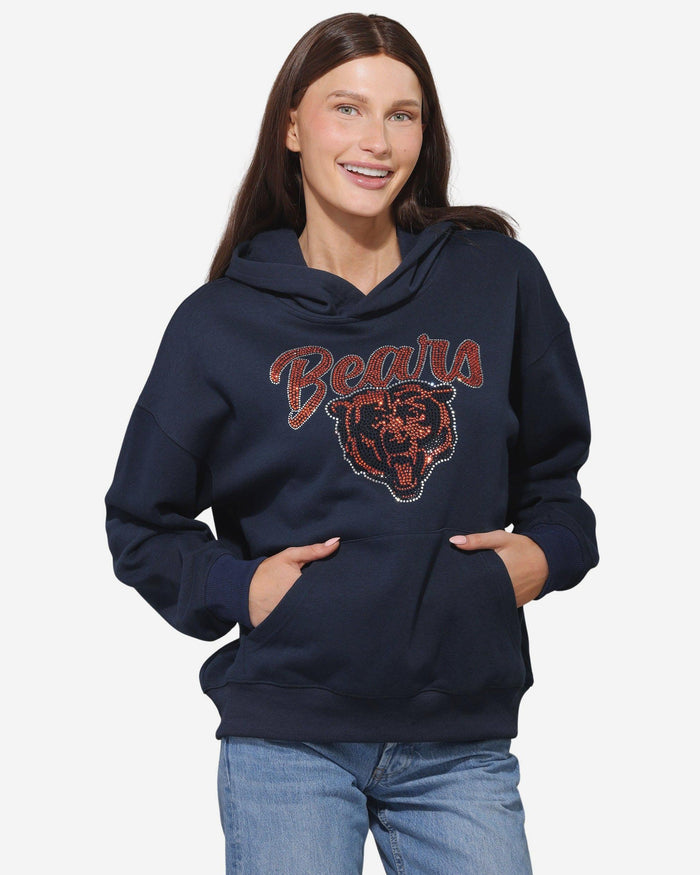 Chicago Bears Womens Rhinestone Logo Oversized Hoodie FOCO S - FOCO.com