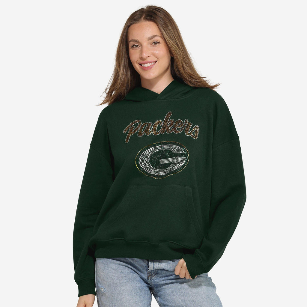 Green Bay Packers Womens Rhinestone Logo Oversized Hoodie FOCO S - FOCO.com
