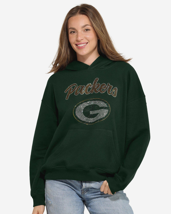 Green Bay Packers Womens Rhinestone Logo Oversized Hoodie FOCO S - FOCO.com