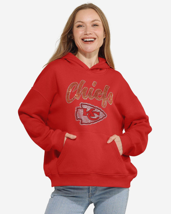 Kansas City Chiefs Womens Rhinestone Logo Oversized Hoodie FOCO S - FOCO.com
