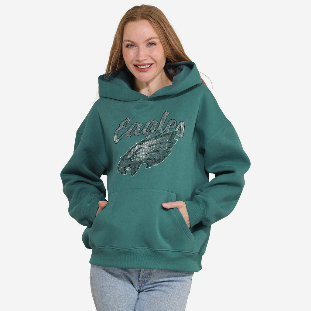 Philadelphia Eagles Womens Rhinestone Logo Oversized Hoodie FOCO S - FOCO.com