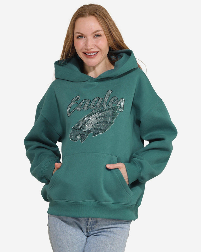 Philadelphia Eagles Womens Rhinestone Logo Oversized Hoodie FOCO S - FOCO.com