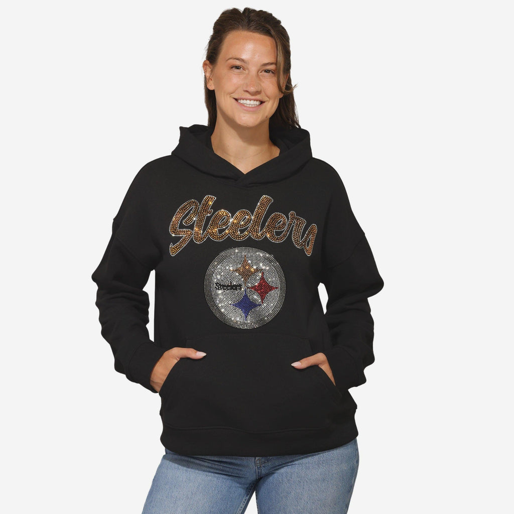Pittsburgh Steelers Womens Rhinestone Logo Oversized Hoodie FOCO S - FOCO.com