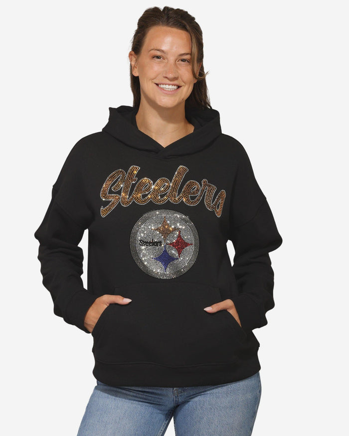 Pittsburgh Steelers Womens Rhinestone Logo Oversized Hoodie FOCO S - FOCO.com