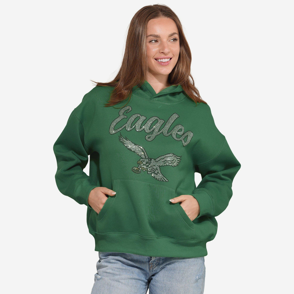 Philadelphia Eagles Womens Kelly Green Rhinestone Logo Oversized Hoodi FOCO