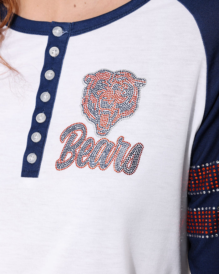Chicago Bears Rhinestone Long Sleeve Henley FOCO S - FOCO.com