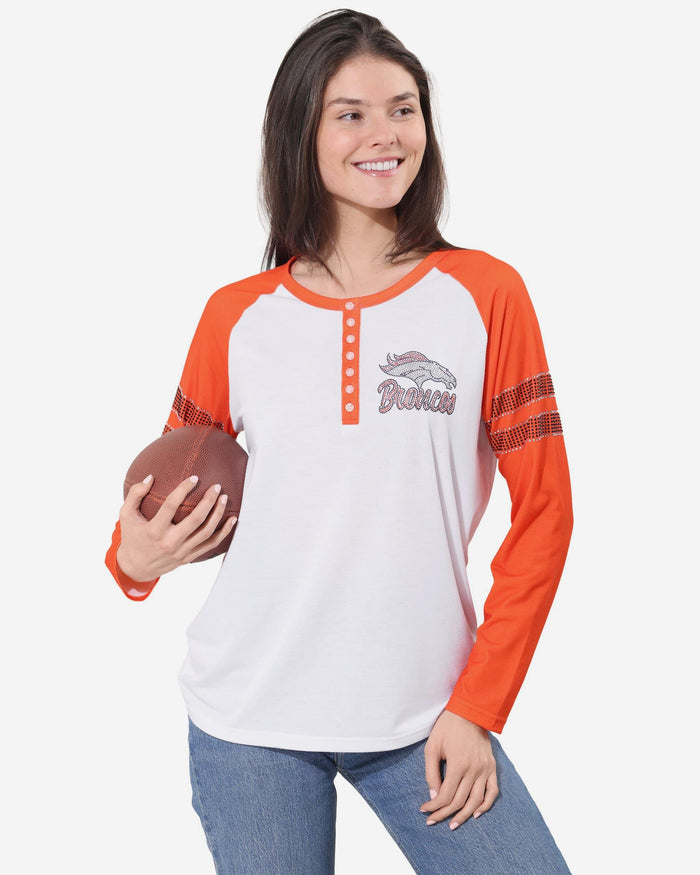 Denver Broncos Rhinestone Long Sleeve Henley FOCO S - FOCO.com