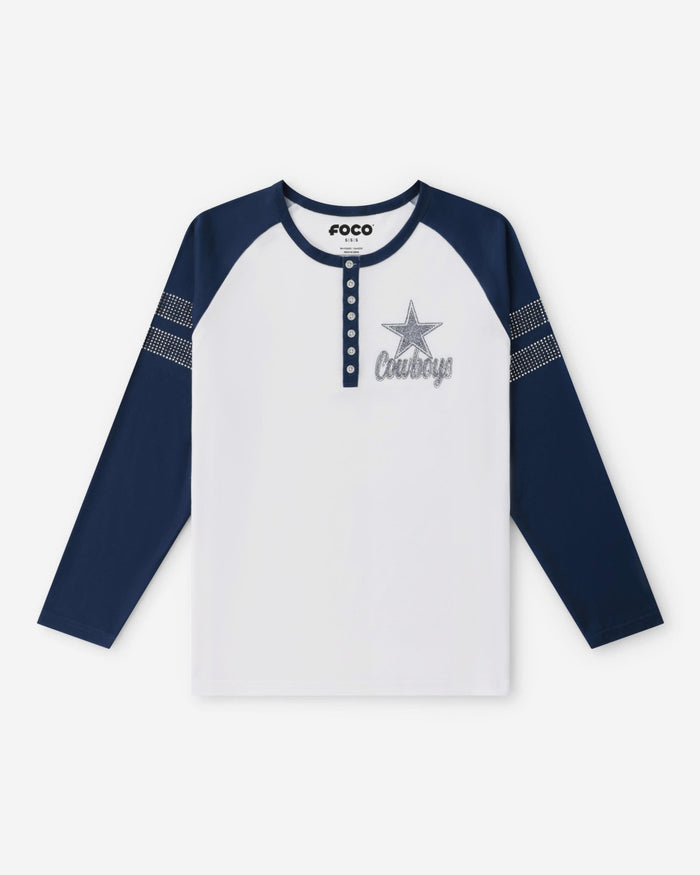 Dallas Cowboys Rhinestone Long Sleeve Henley FOCO S - FOCO.com