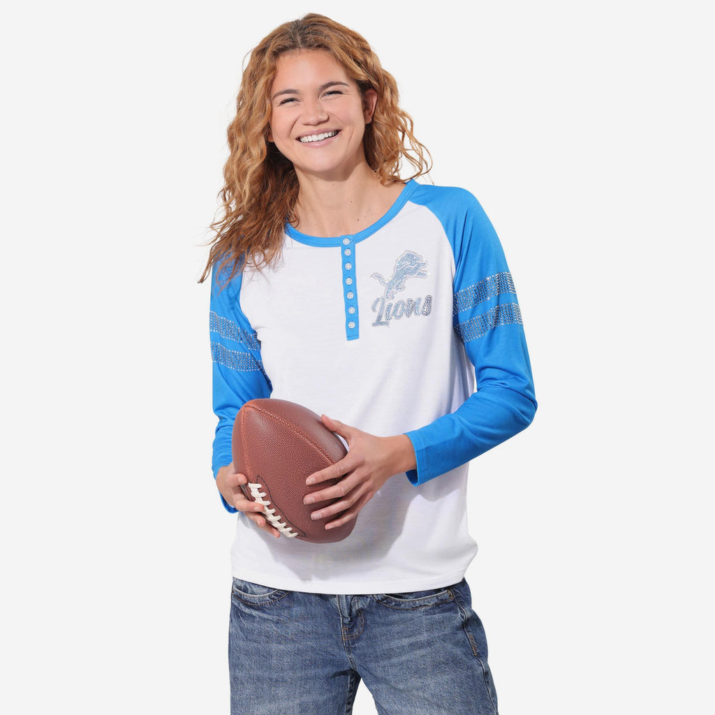 Detroit Lions Rhinestone Long Sleeve Henley FOCO S - FOCO.com