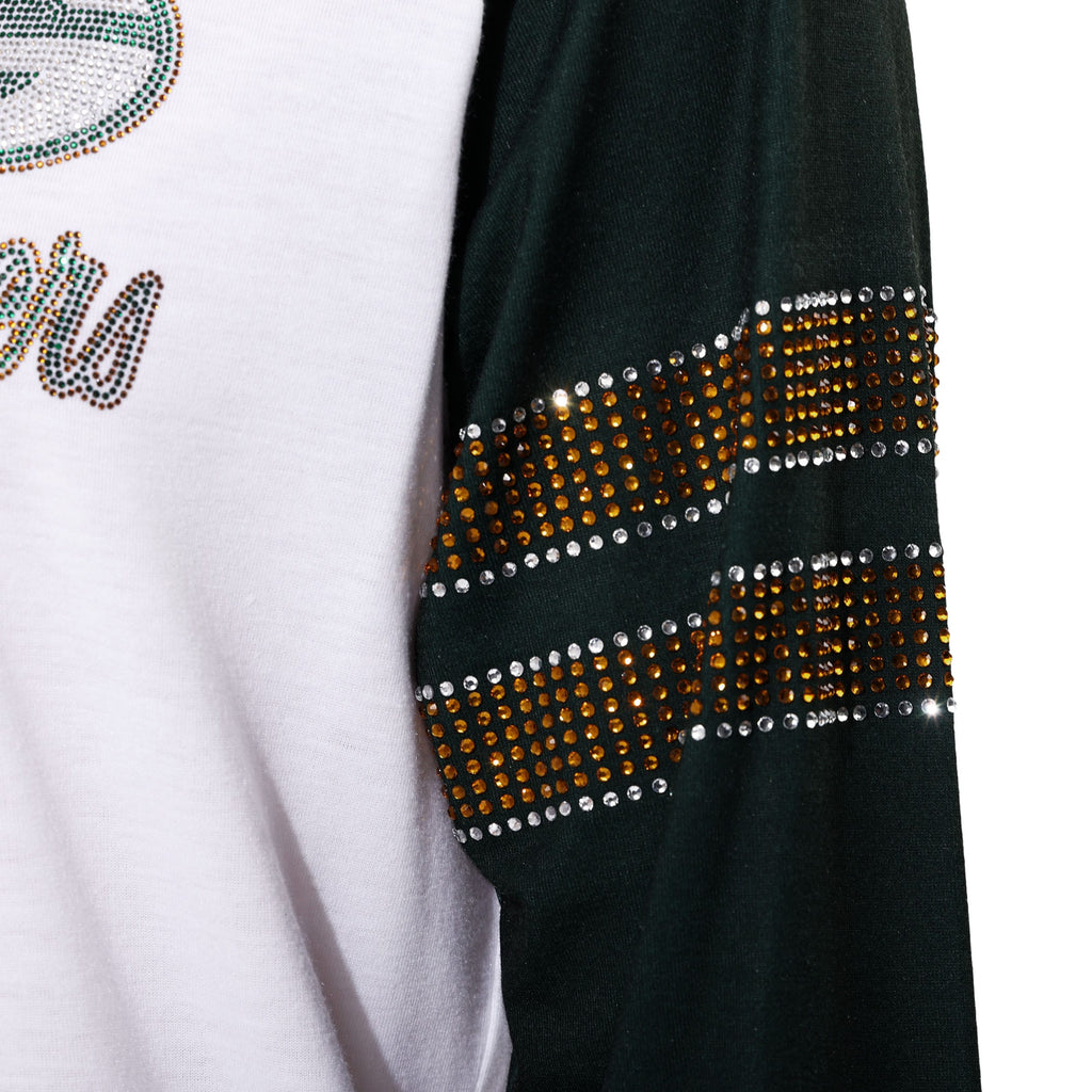 Green Bay Packers Rhinestone Long Sleeve Henley FOCO