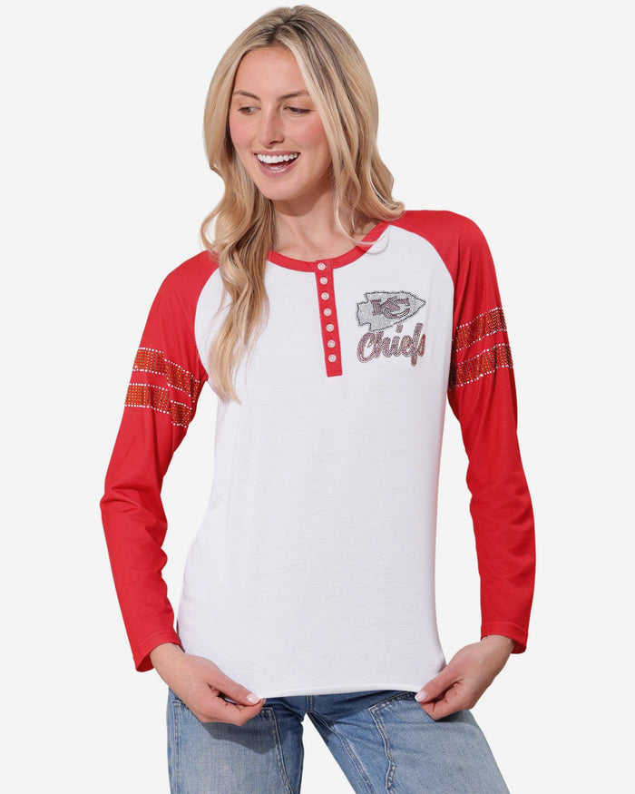 Kansas City Chiefs Rhinestone Long Sleeve Henley FOCO S - FOCO.com