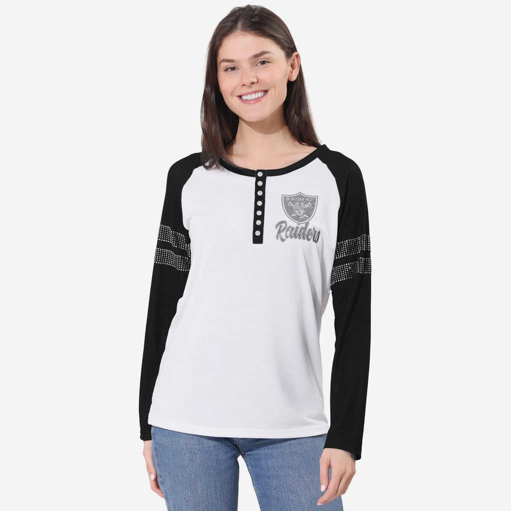 Las Vegas Raiders Rhinestone Long Sleeve Henley FOCO S - FOCO.com