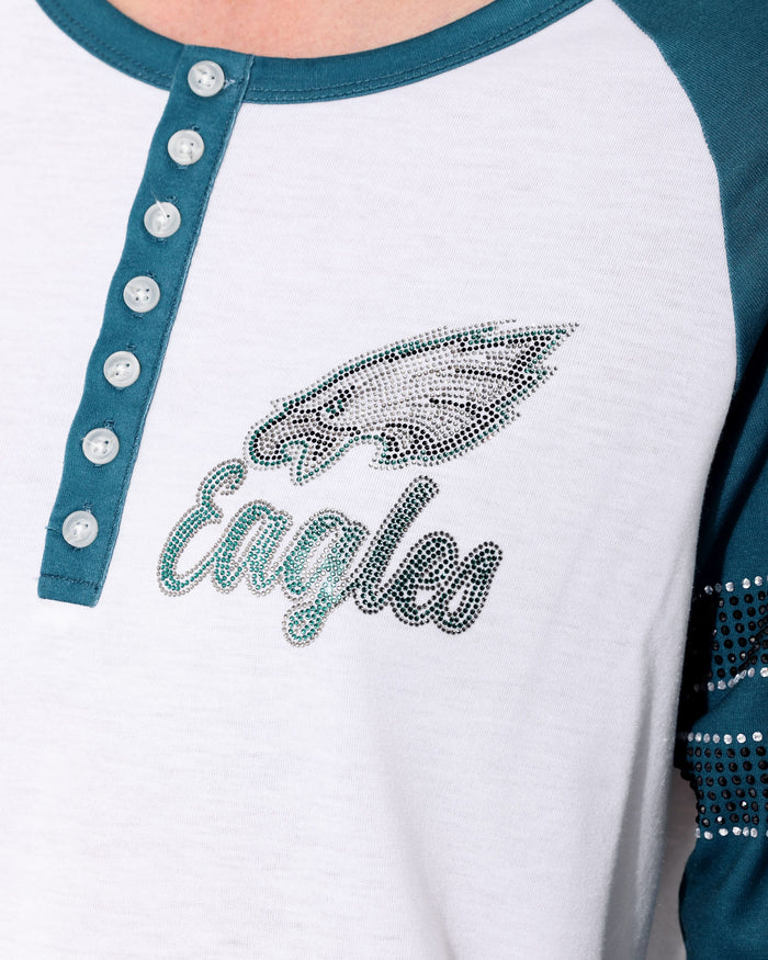 Philadelphia Eagles Rhinestone Long Sleeve Henley FOCO S - FOCO.com