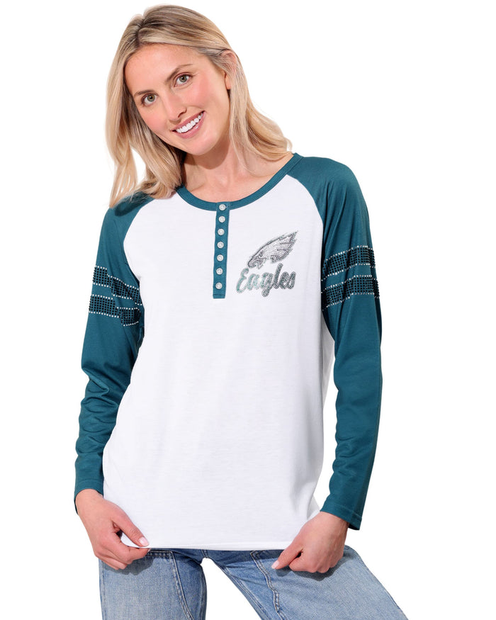 Philadelphia Eagles Rhinestone Long Sleeve Henley FOCO S - FOCO.com